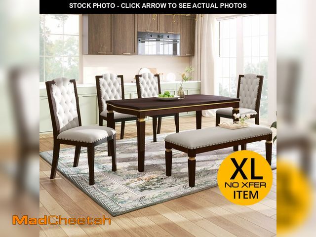 Lot 74-12572133 - Merax 6-Piece Kitchen Dining Table Set, 62.7" Rectangular with 4 High-Back Tufted Chairs &amp; 1 Ben...