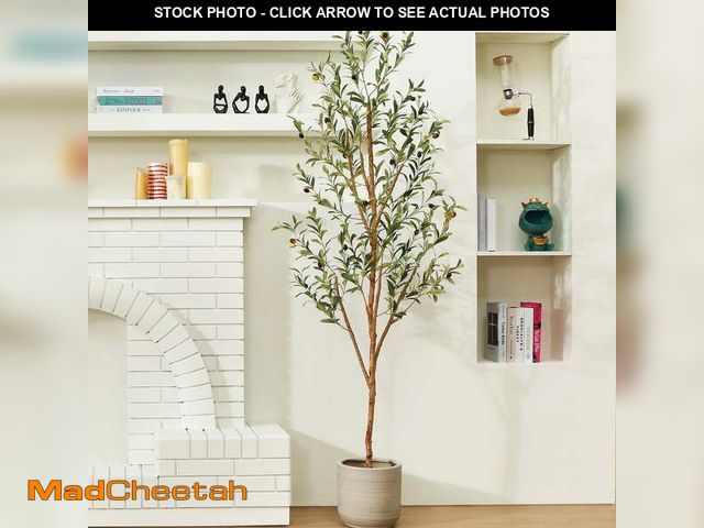 Lot 74-12767635 - 6 ft Artificial Olive Plants with Realistic Leaves and Natural Trunk, Silk Fake Olive Tree in Black ...