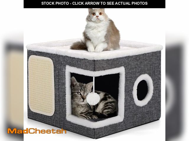 Lot 74-14431720 - Shikha Cat House Bed for Indoor Cats with Fluffy Ball and Scratch Pad Grey - USED
