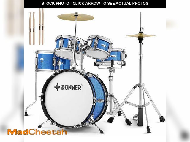 Lot 74-13124113 - Donner Kids Size Drums Sets 14" 5-Piece Complete Drum Kit for Child Beginners, Percussion Musical To...