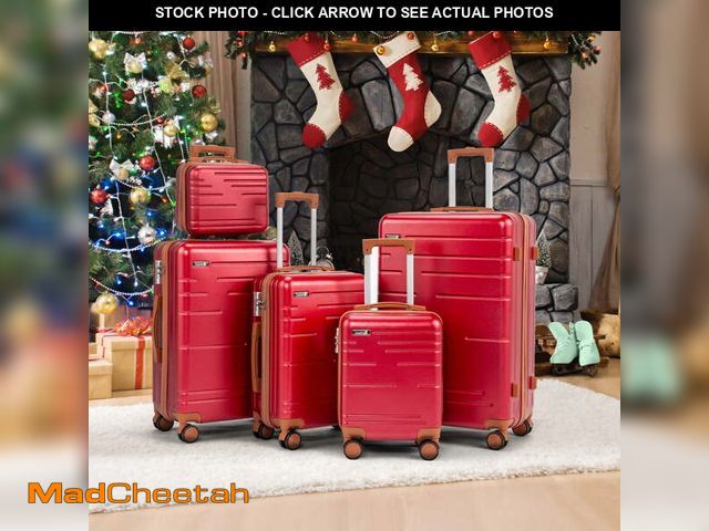 Lot 74-13818972 - Zimtown Luggage 5 Piece Sets Suitcase ABS Hardside with Spinner Wheels and TSA Lock, Red - UNUSED