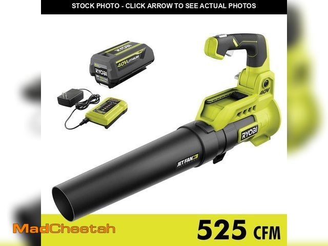 Lot 74-12796261 - RYOBI 40V 110 MPH 525 CFM Cordless Battery Variable-Speed Jet Fan Leaf Blower with 4.0 Ah Battery an...