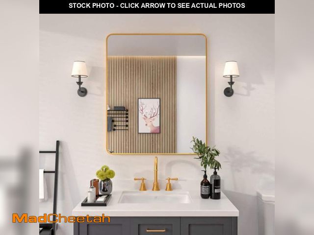 Lot 74-12529231 - niveal 30 in. W x 36 in. H Rectangular Framed Wall Bathroom Vanity Mirror in Brass - UNUSED