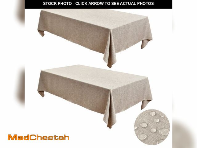 Lot 74-14208621 - Fitable Faux Linen Tablecloths for Rectangle Tables: Water &amp; Stain Resistant Farmhouse Table Clo...