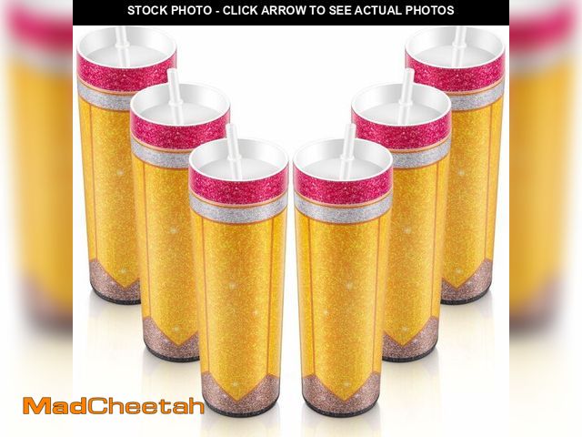 Lot 74-14296173 - Denylo pro 6 Pcs Teacher Appreciation Gift Reusable Pencil Plastic Coffee Cup with Lid Straw Bulk 20...