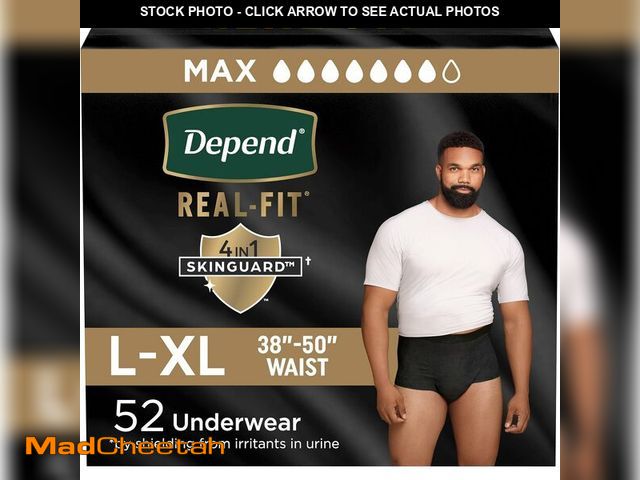 Lot 74-13041244 - Depend Real Fit Adult Diapers, Incontinence Underwear for Men, Disposable, Maximum Absorbency, Large...