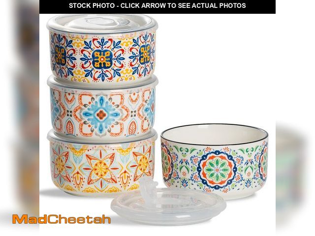 Lot 74-14265747 - Chubacoo Ceramic Bowl with Lid: Microwave Safe Soup Containers Set of 4 for Meal Prep, Cereal, Salad...