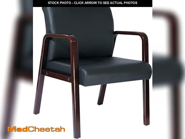 Lot 74-11987486 - (MISSING HARDWARE) Alera Reception Lounge Series Guest Chair, Mahogany/Black Leather - UNUSED