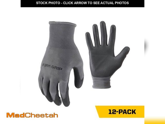 Lot 74-12650744 - ONE BOX OF 50-FIRM GRIP Large Polyurethane Grip Work Gloves (12-Pack) - UNUSED