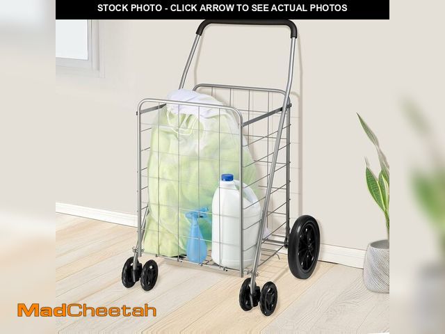 Lot 74-12664356 - HCD Utility Cart, Foldable Grocery Shopping Cart with 360-Degree Wheels, X-Large, Silver &amp; Black...