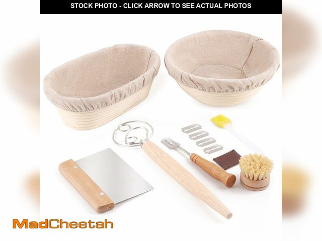 Lot 74-12435270 - DOYOLLA Bread Proofing Baskets Set of 2, 10 inch Oval &amp; 8.5 inch Round Dough Proofing Bowls w/Li...