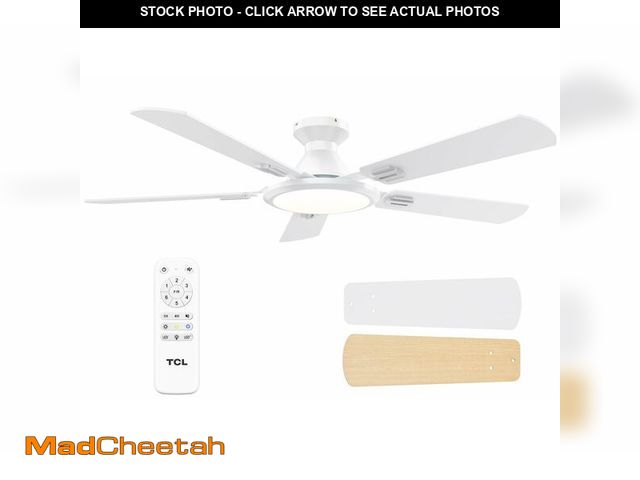 Lot 74-14053454 - TCL Ceiling Fans with Lights, 52 Inch Low Profile Ceiling Fan with Light and Remote Control, Flush M...