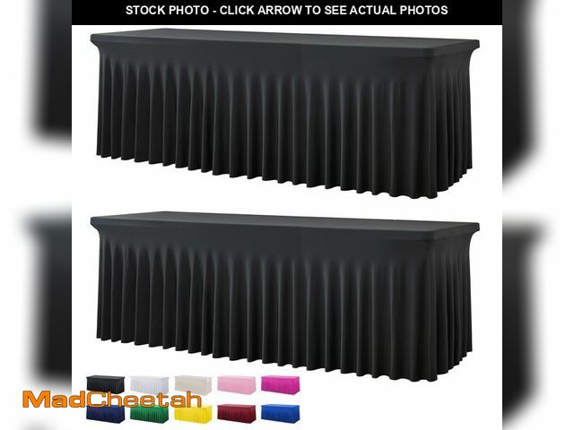 Lot 74-14263397 - 2 Pack Black Spandex Tablecloth for 8 Foot Rectangle Tables, Wrinkle Free Fitted Table Cloths 8ft St...