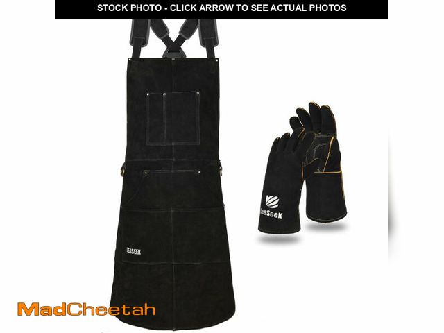 Lot 74-13545157 - LeaSeek Leather Welding Apron,Heat &amp; Flame-Resistant Heavy Duty Work Aprons with 6 Pockets,Adjus...