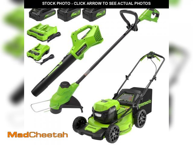 Lot 74-12392293 - Greenworks 48V (2x24V) High - Performance Cordless Yard Tool Combo: 21" Self - Propelled Lawn Mower,...