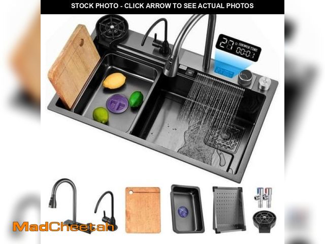 Lot 74-12338861 - Waterfall Kitchen Sink  26.77  Single Bowl Drop in Kitchen Sink with Pull-Out Faucet  Thickened Stai...