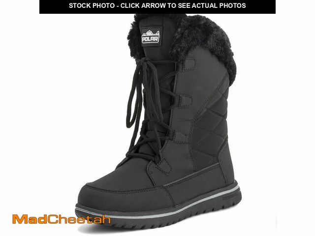 Lot 74-13547279 - POLAR Womens Quilted Duck Cuff Snow Lace Up Waterproof Faux Fur Outdoor Boots - 7 - BLK38 AYC0540 - ...