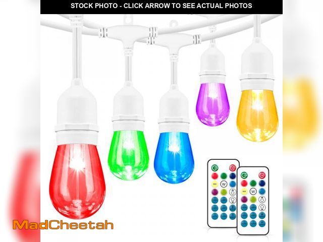 Lot 74-12439594 - Mlambert 48FT Outdoor Patio Lights, 6 Lighting Modes RGB Cafe String Lights with 15 Dimmable LED Sha...