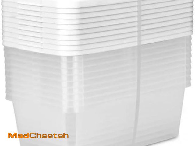 Lot 74-12526142 - Sterilite Storage Boxes, 13.5L x 8W x 4.8H inches (34.3 x 20.3 x 12.2 cm), 6 QT, Clear with White Li...