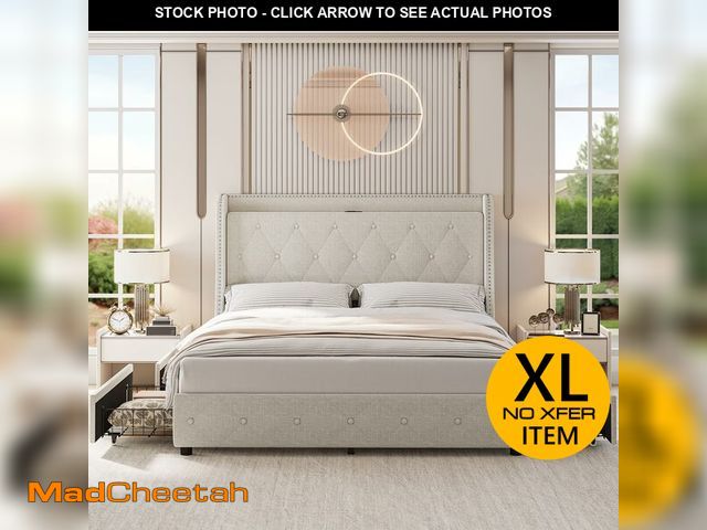 Lot 74-13790453 - Garvee Upholstered Queen Bed Frame with 4 Storage Drawers, Queen Size Bed Frame with Headboard and S...