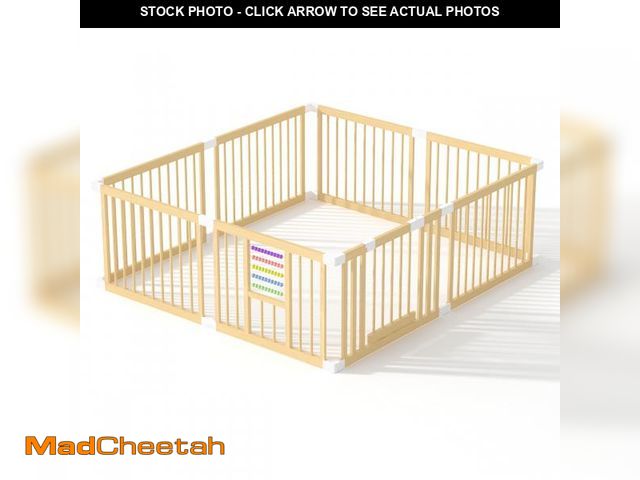 Lot 74-12160284 - Baby Playpen with Gate, Wooden Playpen for Babies and Toddlers, Baby's Play Yard with Colorful Acryl...