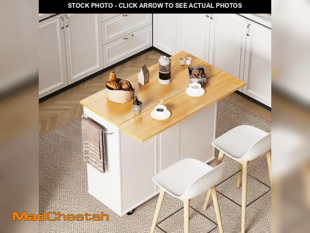 Lot 74-12489852 - Shintenchi Rolling Kitchen Island Cart with Folding Drop Leaf Breakfast Bar, Portable Trolley Island...