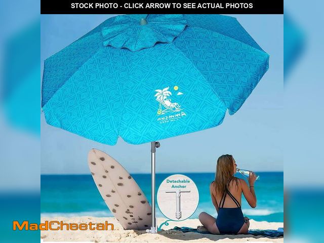 Lot 74-14370481 - AMMSUN 7ft Heavy Duty Beach Umbrella UPF50+ with Sand Anchor &amp; Tilt Shelter &amp; Bag,Sky Blue -...