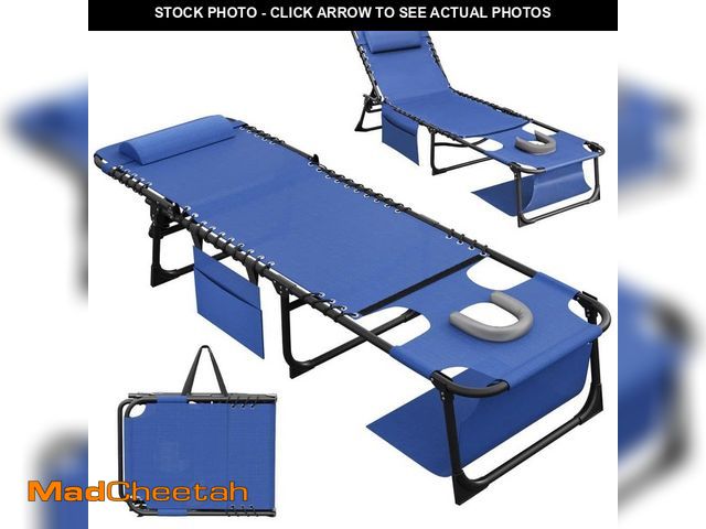 Lot 74-14243115 - *DIRTY* Tozey Metal Folding Outdoor Chaise Lounge with Face Hole, 5-Position Reclining Portable Pati...
