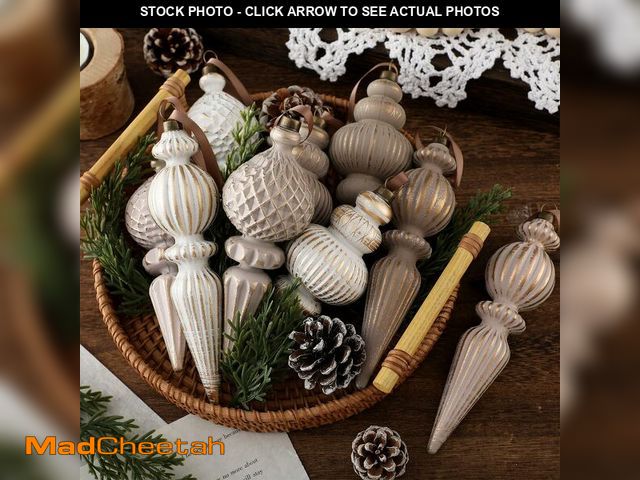 Lot 74-12719276 - Yunlly 9 Pcs Neutral Christmas Ornaments Textured Christmas Tree Decor with Hanging Loop Modern Brow...