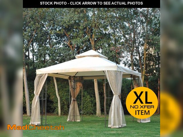 Lot 74-14073991 - 10 ft. x 10 ft. x 9 ft. Steel Outdoor Weather Resistant Garden Gazebo with Mesh Curtain and Dual-Tie...