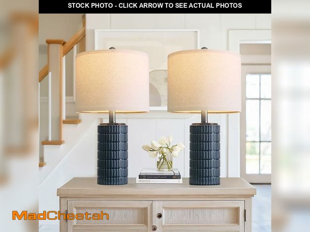 Lot 74-14430596 - PoKat 20.75" Small Blue Table Lamps, Farmhouse Bedside Lamps for Bedroom Set of 2, Ceramic End Table...
