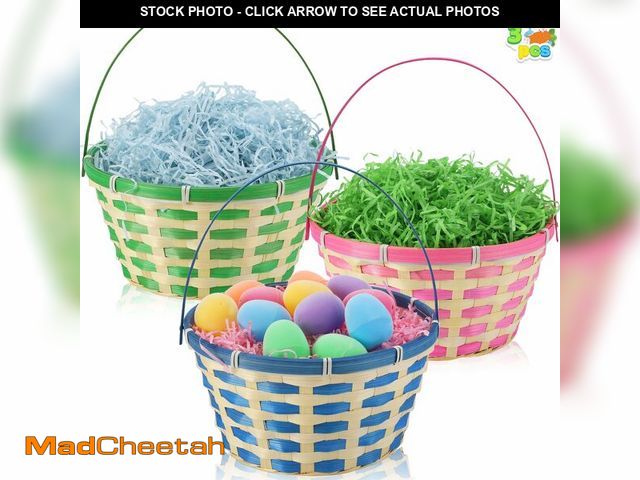 Lot 74-13626393 - JOYIN 3PCS Easter Bamboo Baskets Empty Toys Gift Woven Goodie Baskets with Handle for Easter Egg Hun...