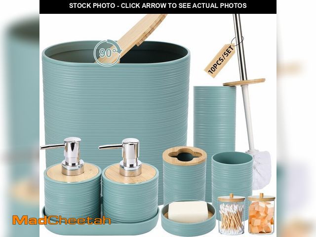 Lot 74-13632080 - XLHOMO Blue Bathroom Set, Light Blue Bathroom Accessories Set with Trash Can, 2PCS Soap Dispensers, ...