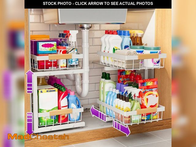 Lot 74-14144238 - ADBIU Under Sink Organizer 2 Pack, Adjustable Height (11"-15.75") Under Cabinet Storage, 2 Tier Pull...