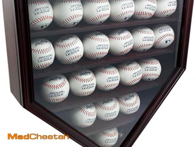 Lot 74-12490312 - DECOMIL Solid Wood 21 Baseball Display Case Wall Cabinet Holder Shadow Box, Clear Glass, Lockable (C...