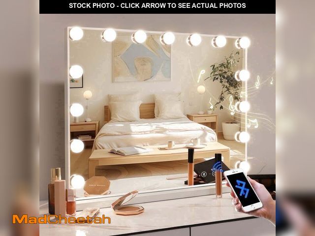 Lot 74-14286145 - Fenchilin 23''x18'' Vanity Mirror with Lights Bluetooth Tabletop Wall Mount Metal White - UNUSED