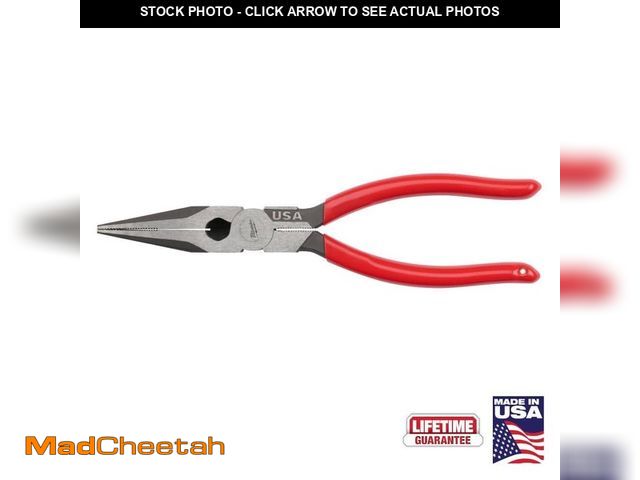 Lot 74-14352323 - Milwaukee 8 in. Long Needle Nose Pliers with Fish Tape Puller and Dipped Grip - UNUSED