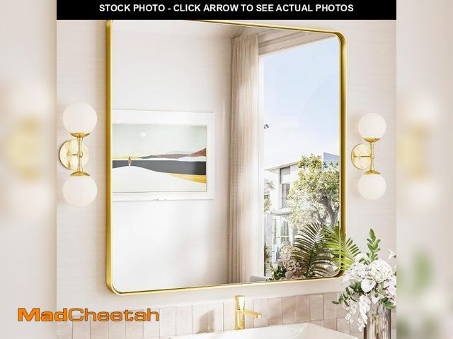 Lot 74-12167913 - TokeShimi 36x36 Brushed Gold Bathroom Mirror,Bathroom Vanity Mirror Square,Tempered Glass,Gold Frame...