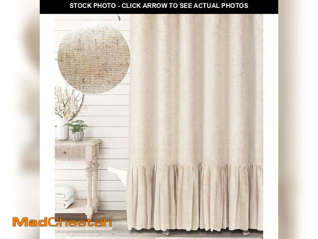 Lot 74-12698427 - Awellife Farmhouse Shower Curtain Ruffle Linen Textured Boho Shower Curtain for Bathroom, Beige 72" ...