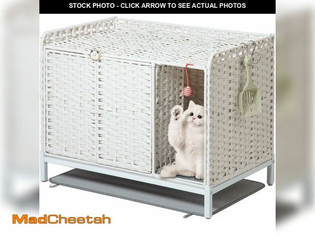Lot 74-13836258 - SETVSON Cat Litter Box Enclosure Furniture with Divider, Handwoven Rattan Litter Box with Mat, 31.2 ...