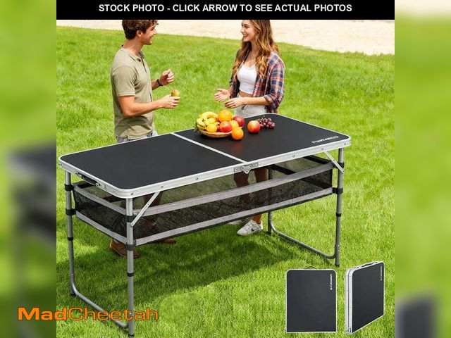 Lot 74-14369351 - FUNDANGO Black Portable Folding Card Table with Adjustable Mesh Storage Bag 2.7ft Card Table for Cam...