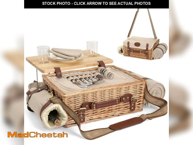 Lot 74-12051045 - Multifunctional Wicker Picnic Basket Set for 2 with Blanket and Picnic Table, Insulated Picnic Set w...
