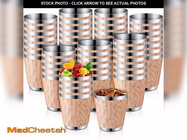 Lot 74-13964628 - Qinyoung 50 Pcs 1 oz Stainless Steel Shot Glasses Wood Grain Wine Glitter Metal Shot Glasses Bachelo...