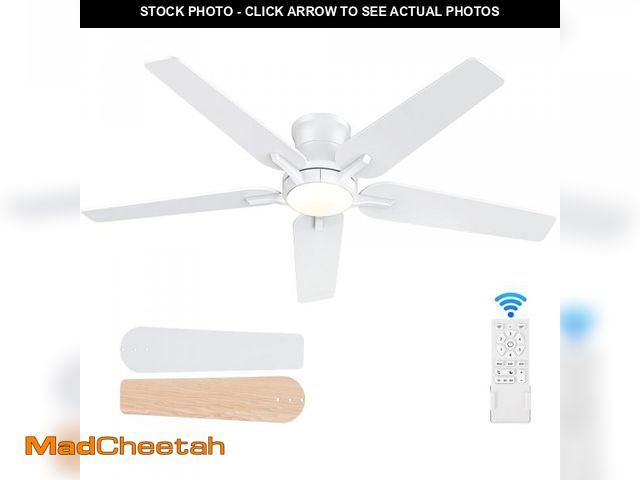 Lot 74-12051559 - POCHFAN 52 Inch White Ceiling Fans with Lights and Remote, Flush Mount Low Profile Ceiling Fan for B...