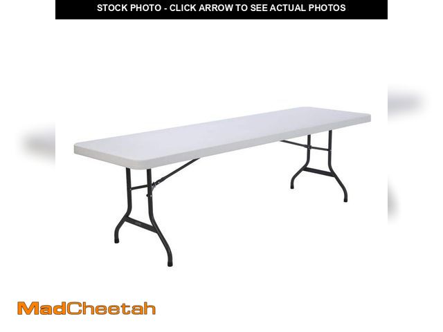 Lot 74-14392574 - 8 ft. White Gray Sand Granite Plastic Top Folding Banquet Table (Commercial) - USED