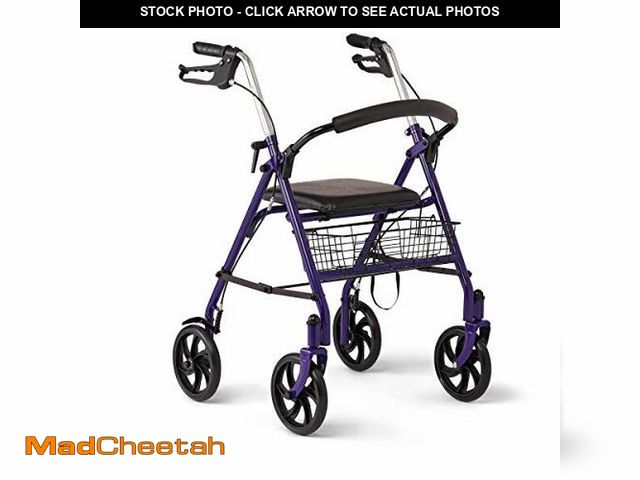 Lot 74-12760341 - Medline Steel Rollator Walker with Seat, Blue, 300 lb. Weight Capacity, 8" Wheels, Foldable, Adjusta...