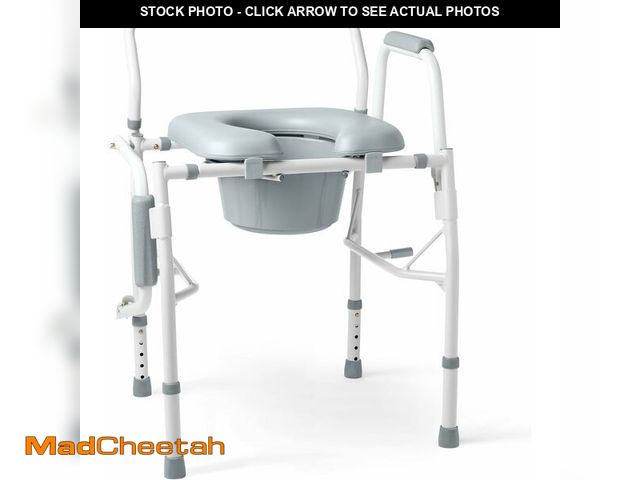 Lot 74-14068238 - Medline Drop Arm Commode Chair for Adults and Seniors, Padded Seat, Removable Pail, Splash Guard, Dr...