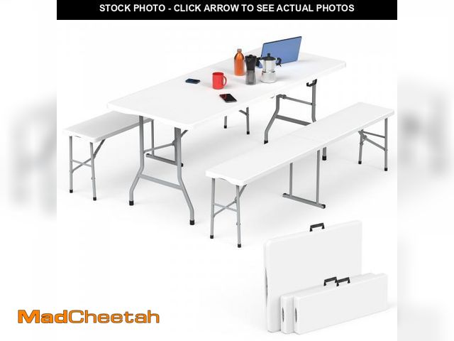 Lot 74-12274402 - HLPB Folding Table Picnic Table Set, 6 ft Camping Table with 2 Benches, Outdoor Indoor Portable Fold...