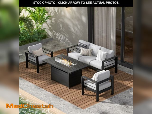 Lot 74-12765609 - *FIREPLACE STAND ONLY* Wisteria Lane Aluminum Patio Furniture Set, 5 Seats Metal Outdoor Furniture S...