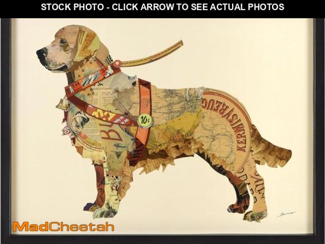 Lot 74-12103273 - Empire Art Direct "Golden Retriever Hand-made dimensional art collage, under glass, encased on a bla...